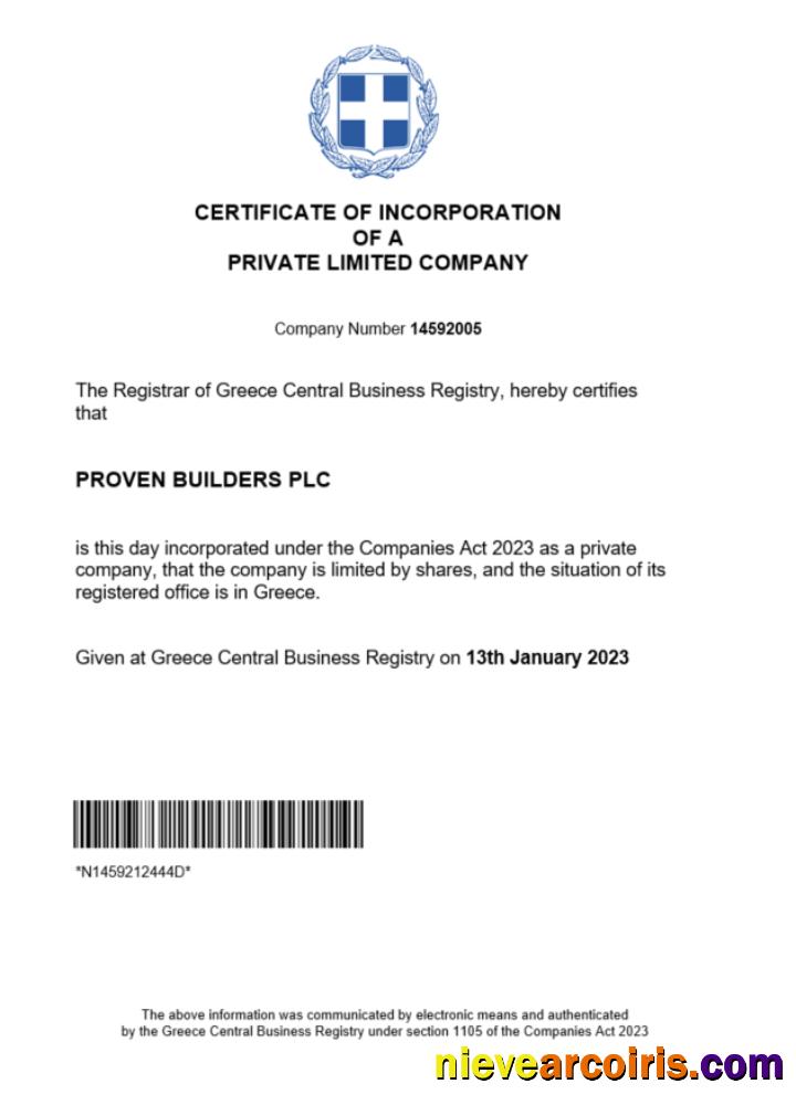 Greece certificate of registration